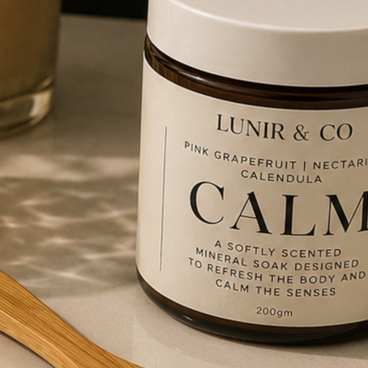 Jar of 'Calm' by Lunir & Co on a neutral background