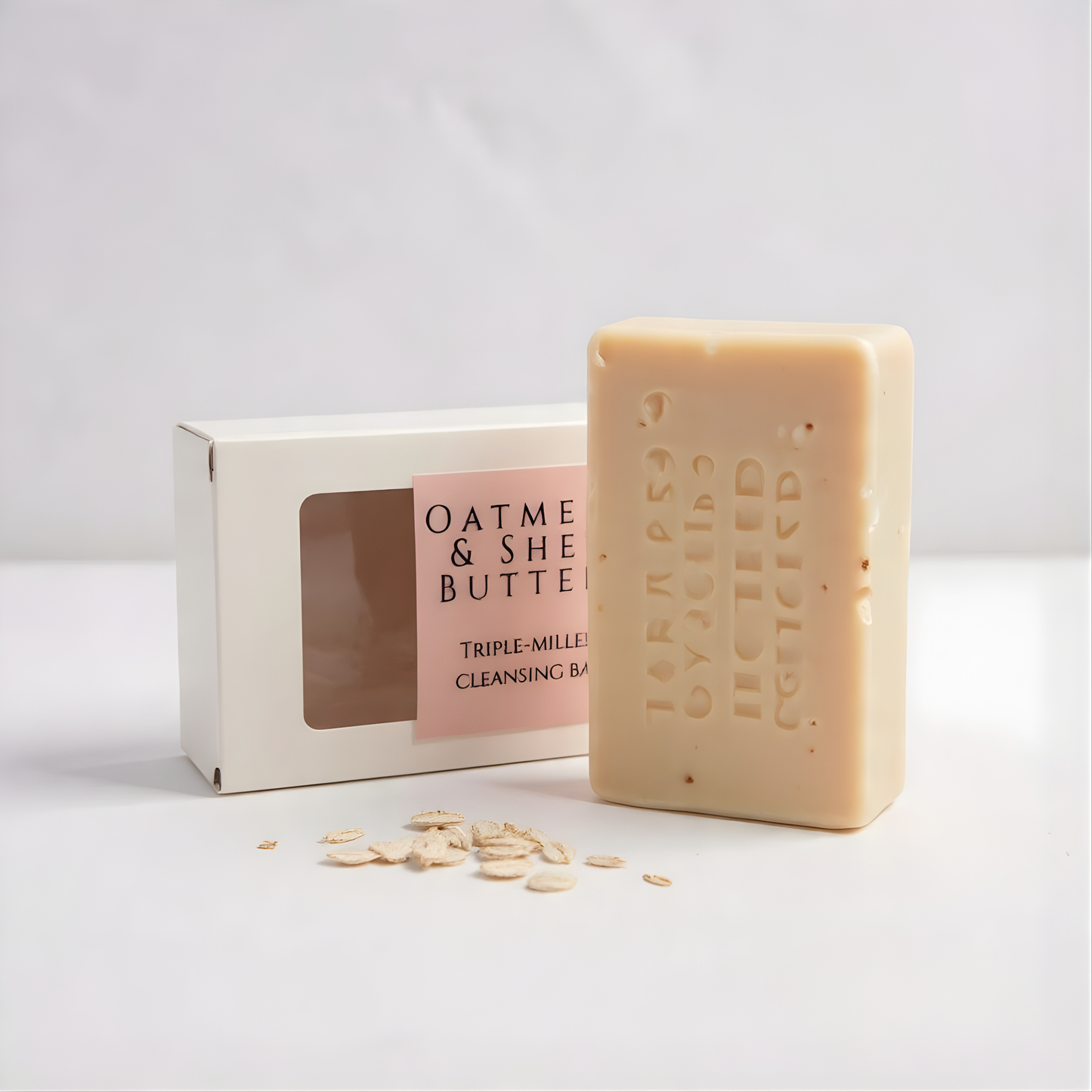 Handmade oatmeal and Shea Butter soap bar and Box