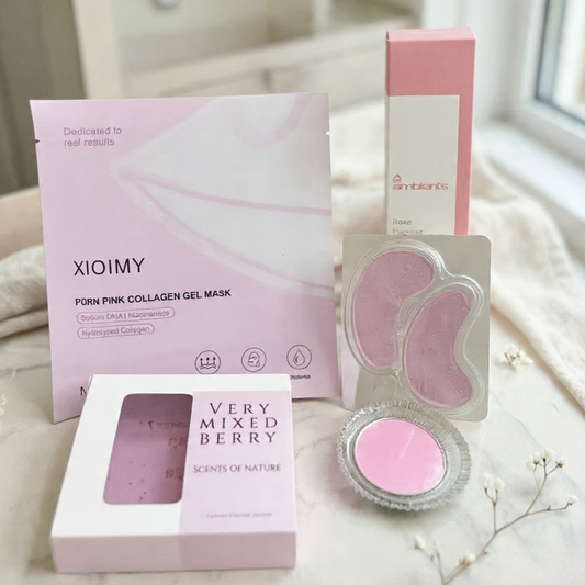 Collagen gel mask packaging and product on a light surface