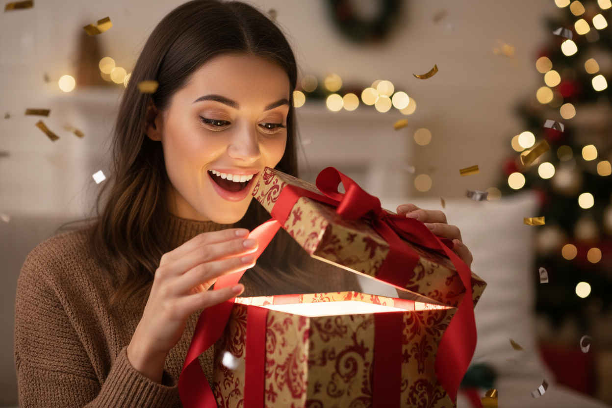 Lady opening a personalised gift box from Lunir & Co