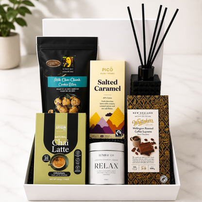 settlement gift box for real estate agents, chocolate, reed diffuser, biscuites