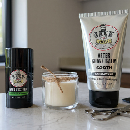 Black box containing grooming products with 'Lunir & Co' branding on a marble surface.
