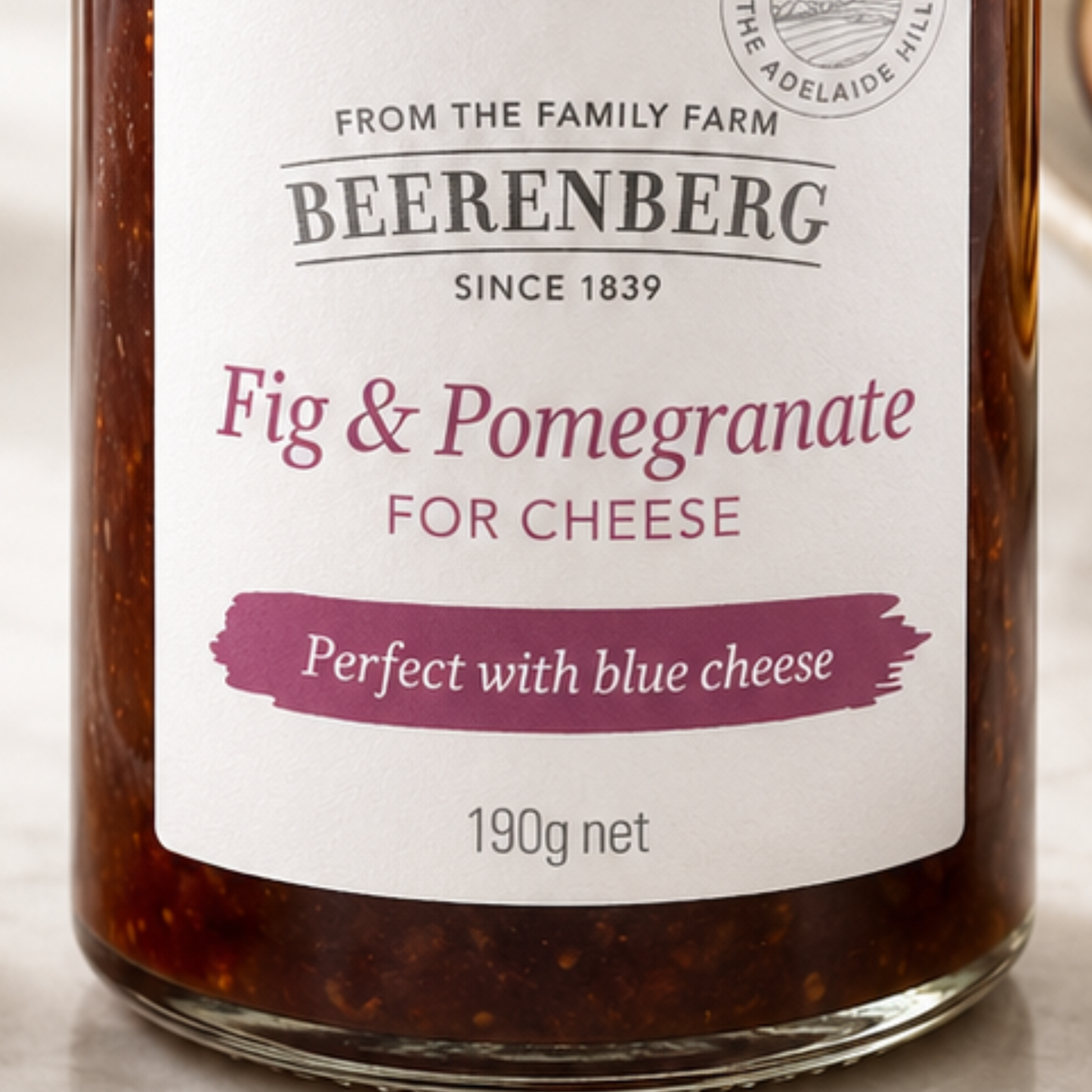 Jar of Beerenberg Fig & Pomegranate for Cheese on a white background