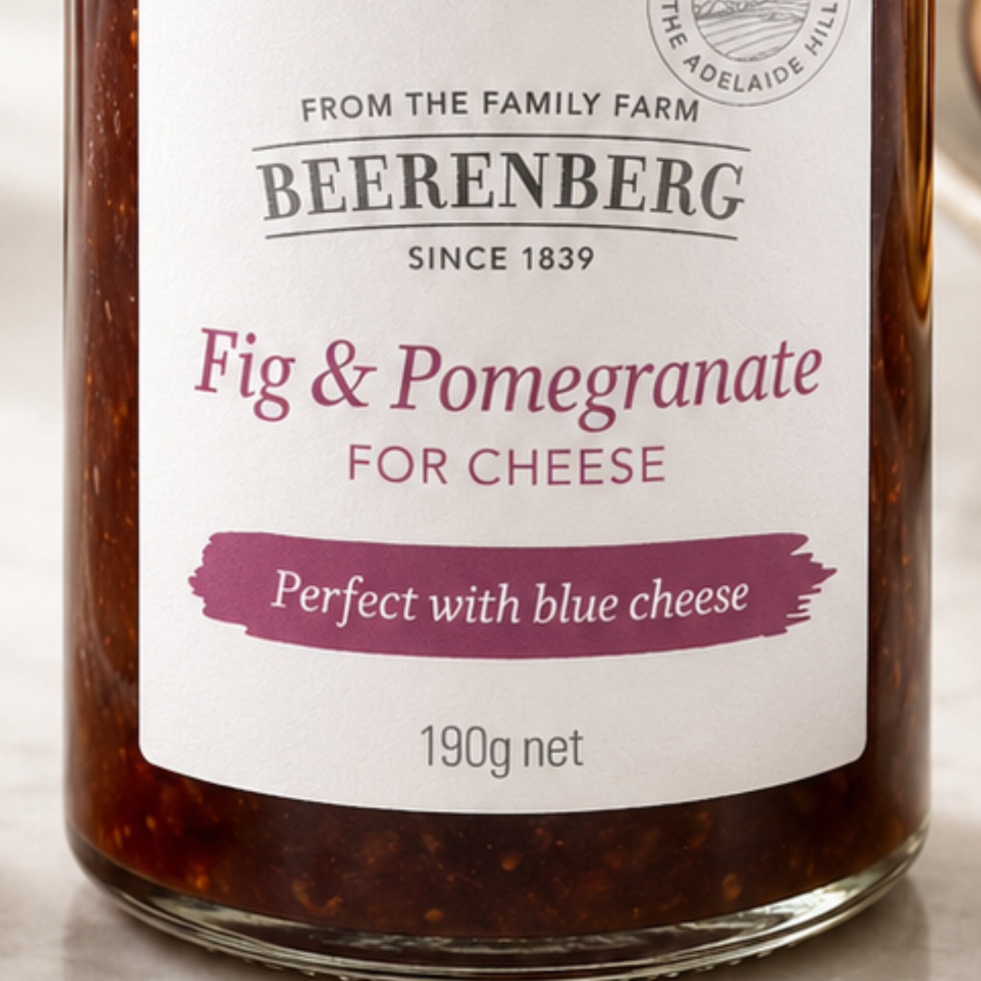 Jar of Beerenberg Fig & Pomegranate for Cheese on a white background