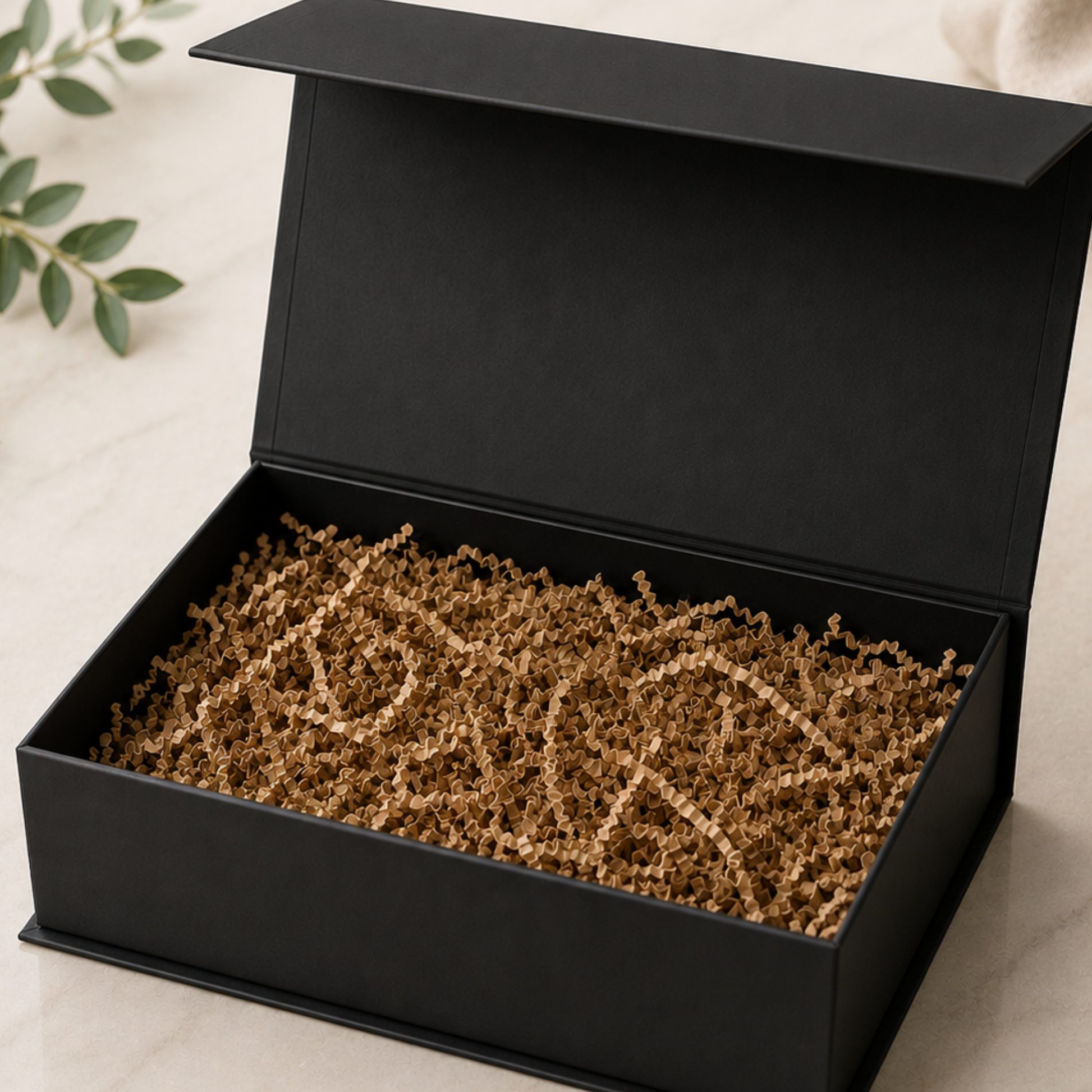 Black Magnetic Gift Box with Kraft Filling