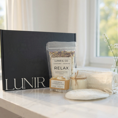 LUNIR & CO product packaging on a table with a blurred background