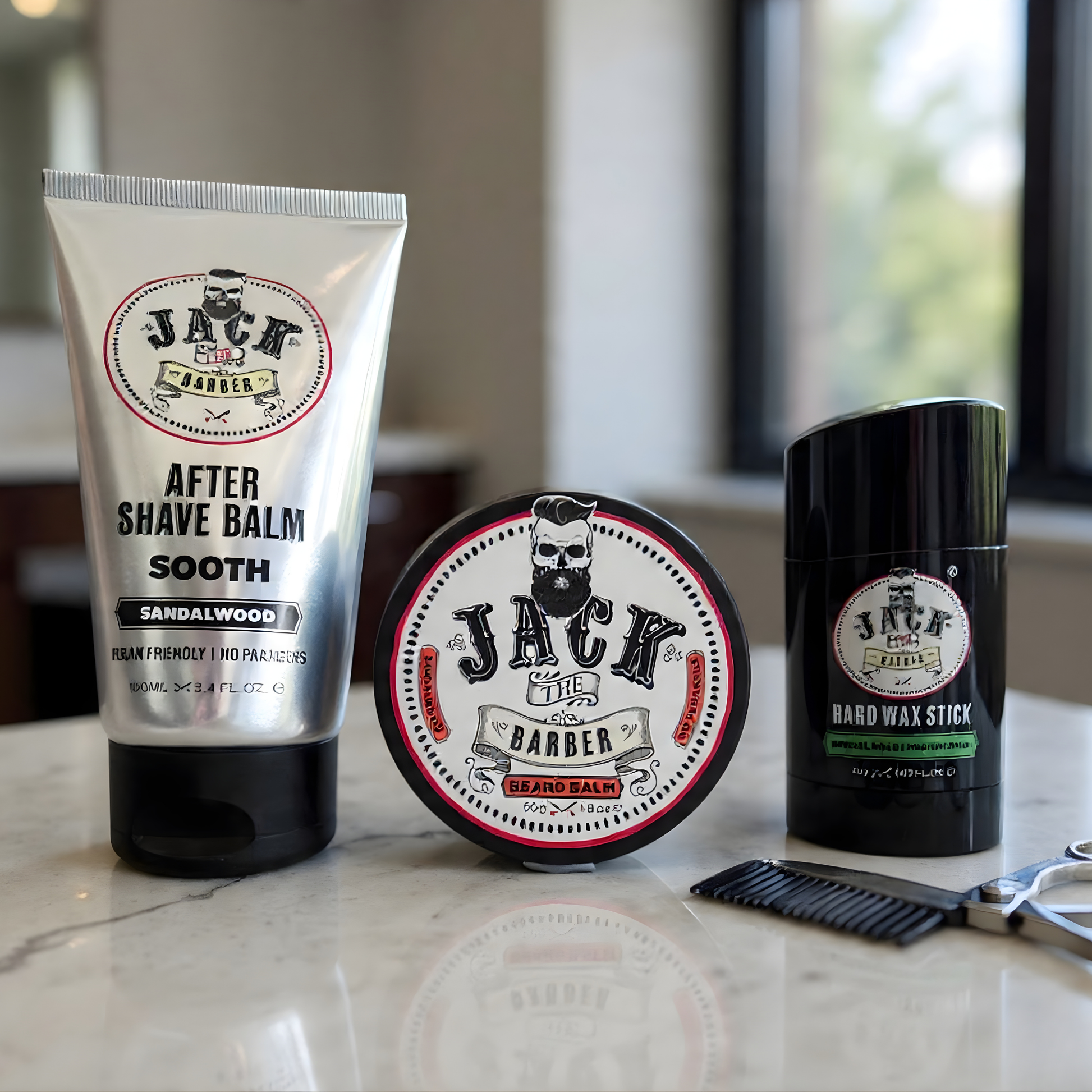 Gift set with bath bombs, candle, and packaging labeled 'LUNIR & CO' on a blurred background.