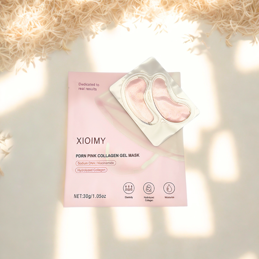 XIOIMY pink collagen gel mask packaging on a light background