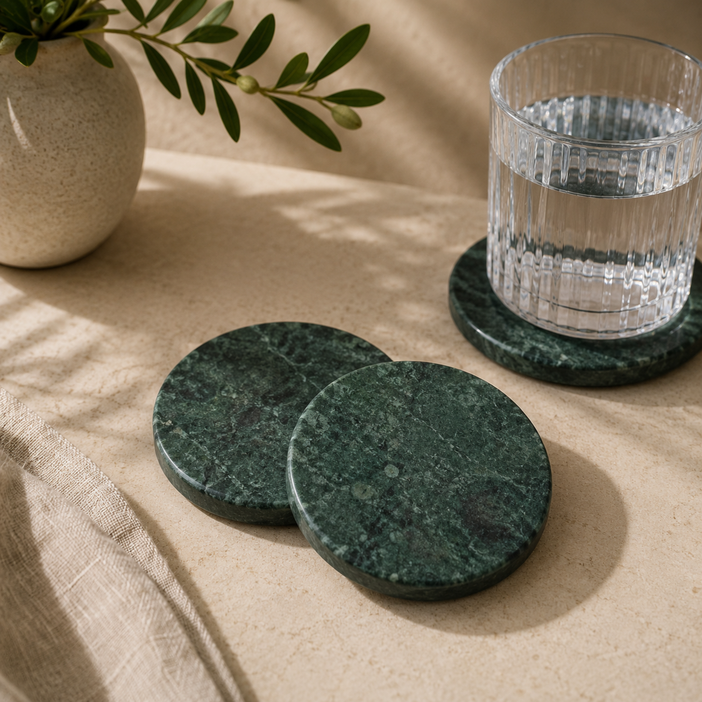 Set of 2 Green Marble Coasters