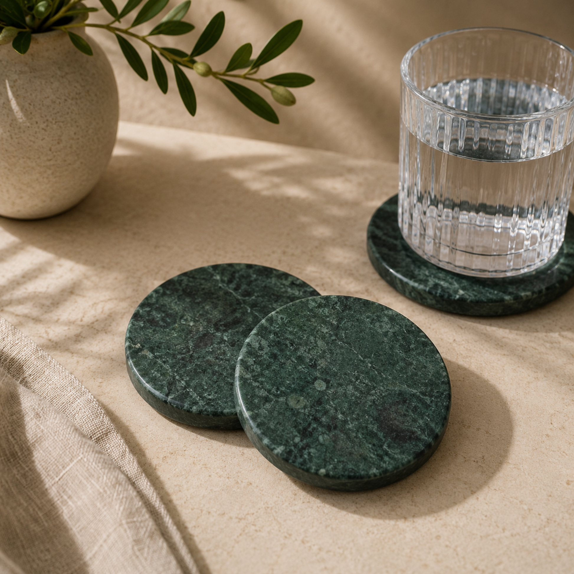 Set of 2 Green Marble Coasters
