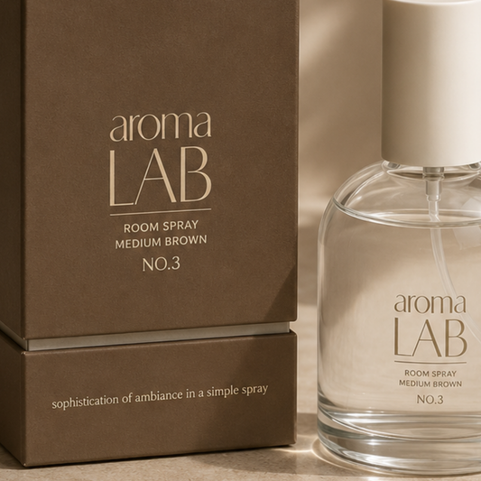 Aroma Lab room spray with packaging on a neutral background