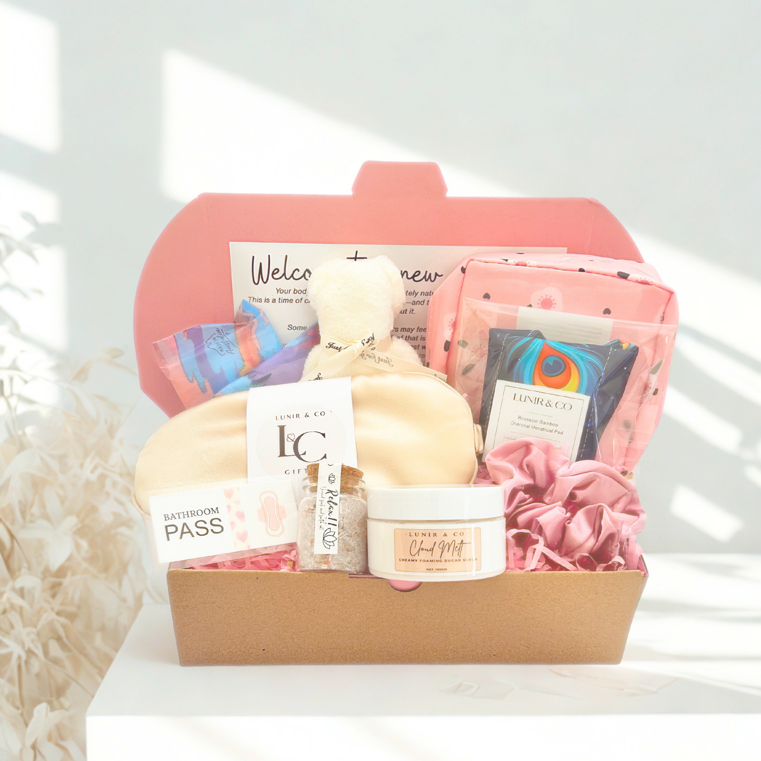 Gift box full of products for a teens first period